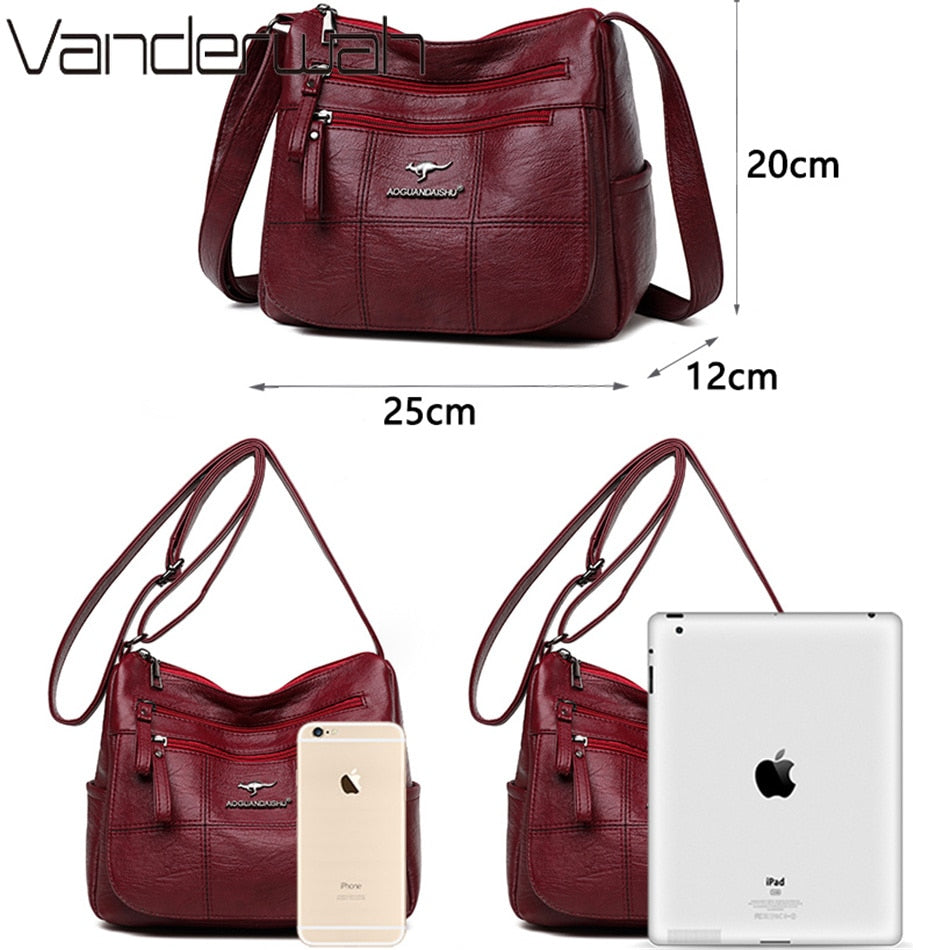 Many Pockets Shoulder Crossbody Bags for Women Brand Leather