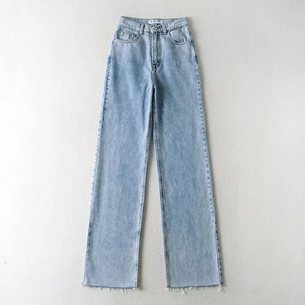 Wide Leg Pant Women Jeans Autumn Winter High Waist Slouchy Black
