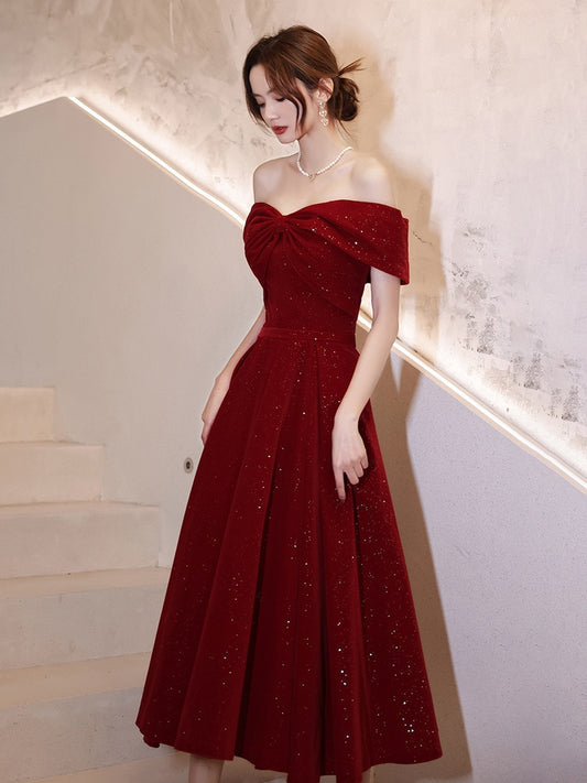 Burgundy Off The Shoulder Evening Dress Elegant Engagement Dresses Female