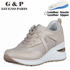 Leather Shoes women platform sneakers wedge chunky walking shoes comfortable