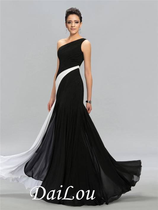 Homecoming Dresses: Floor-Length Sleeveless Black & White Contrast Color
