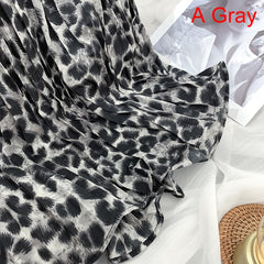 Fashion Elegant Vintage Leopard Print Pleated Skirt Elastic High Waist Long
