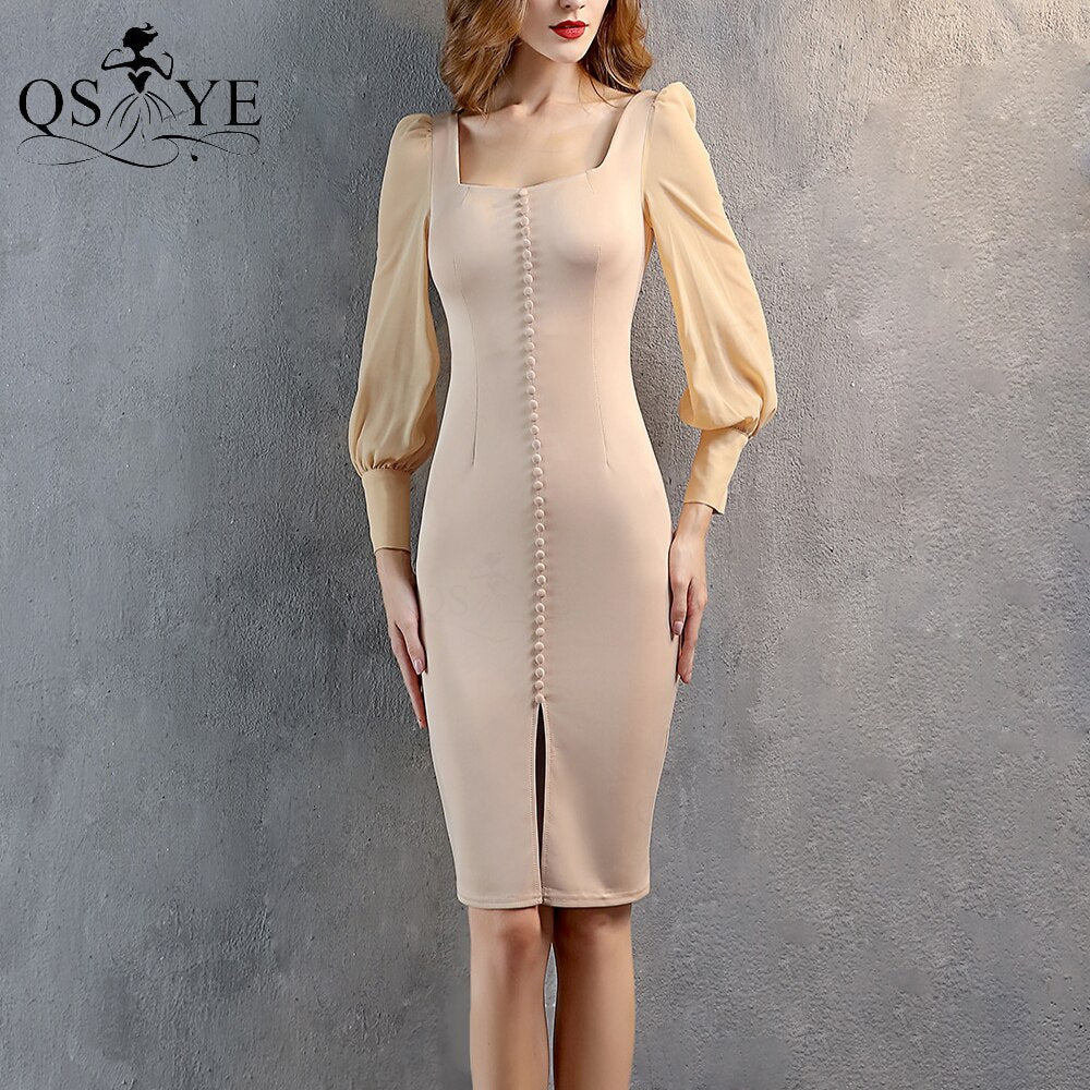 Homecoming Dresses: Prom Dresses Bridal Evening Gown Square Neck Long Sleeves Party