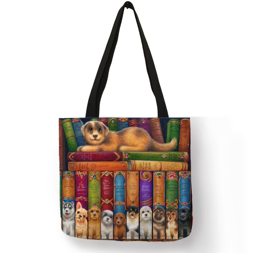 Customize Oil Painting Cat Print Womens Designer Tote Bags Linen