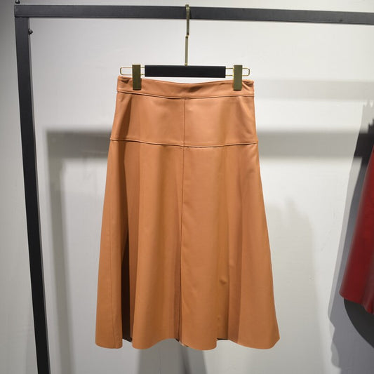 Woman Genuine Leather Skirts Female Elegant High Waist A Line Saia Mujer Over