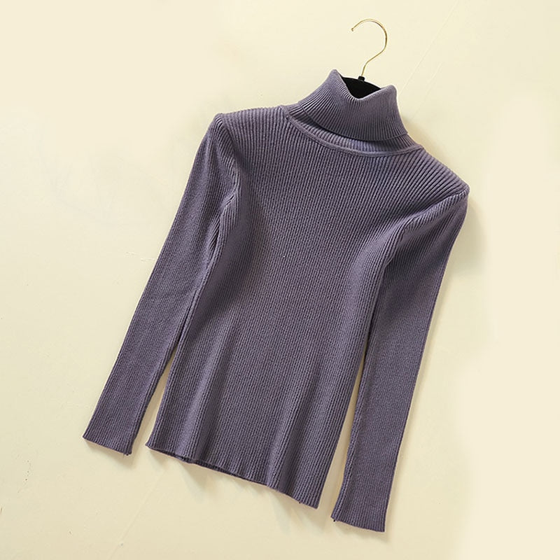 Turtleneck Women Pullover Sweater Spring Jumper Knitted Basic