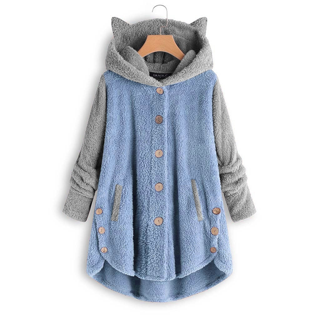 Fashion Cute Cat Women Hoodies Sweatshirts Winter Warm Hooded Tops Loose Coats