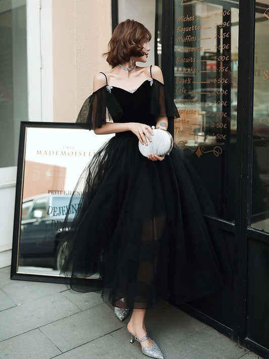 Black V-neck Evening Dress Prom Party Robe De Soiree Longue Formal Dress