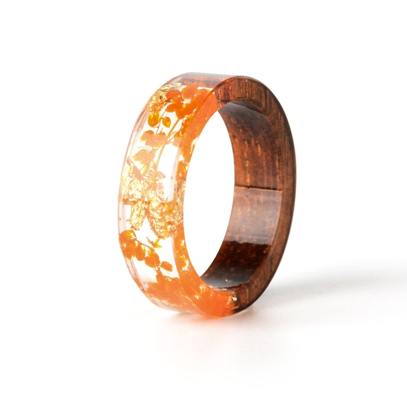 Wood Resin Ring Transparent Epoxy Resin Ring Fashion Handmade Dried Flower