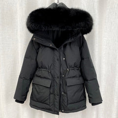 Cotton Padded Fur Parka New Big Fur Collar Down Winter Jacket Women