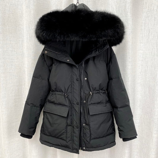 Cotton Padded Fur Parka Big Fur Collar Down Winter Jacket Women