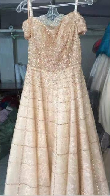 Evening wear Dresses: Evening Dresses Long Luxury Pink Lace Beaded Beading