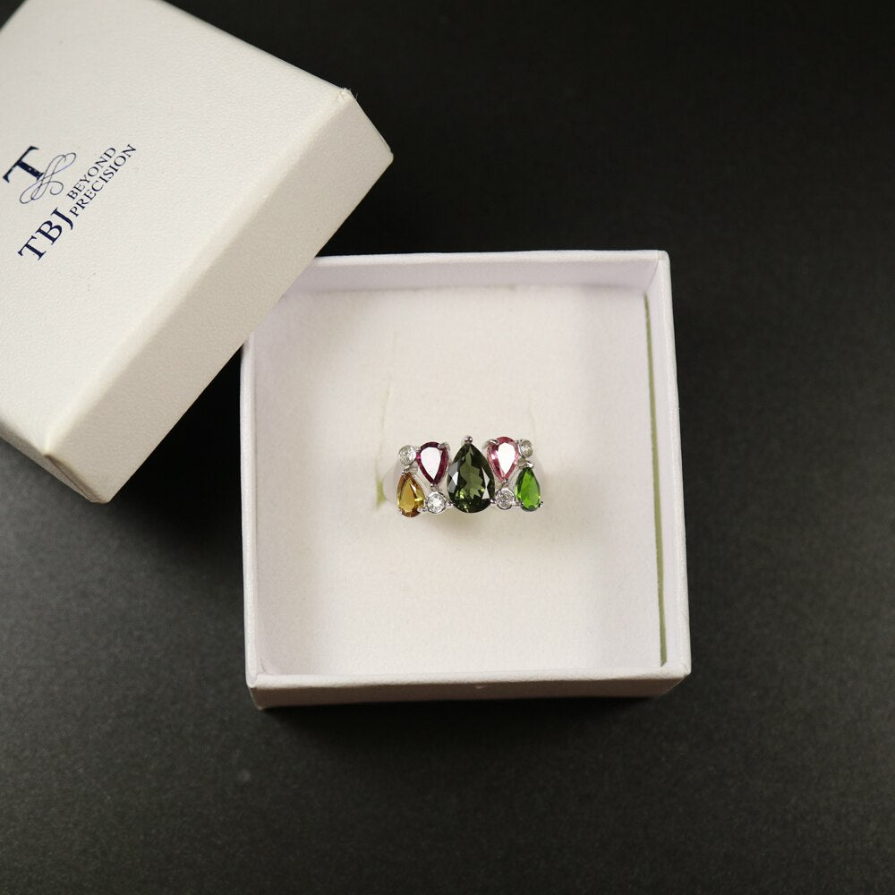Tourmaline rings good multi-color natural gemstone originality design 925 sterling