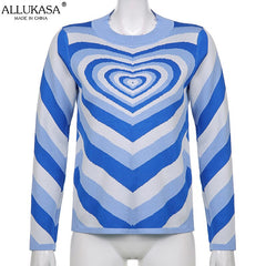 Aesthetics Sweater Women Heart Striped Fashion Sweaters E-girl Sweet