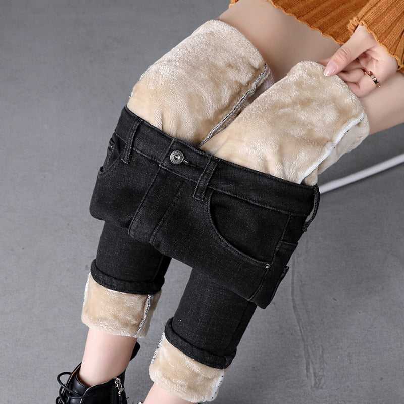 Thick Winter Warm Skinny Jeans for Women Female High Waist Velvet