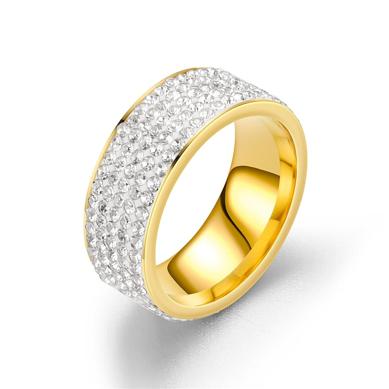 Hip Hop Iced Out CZ Bling Men Ring Black/Gold/Silver Color Stainless Steel
