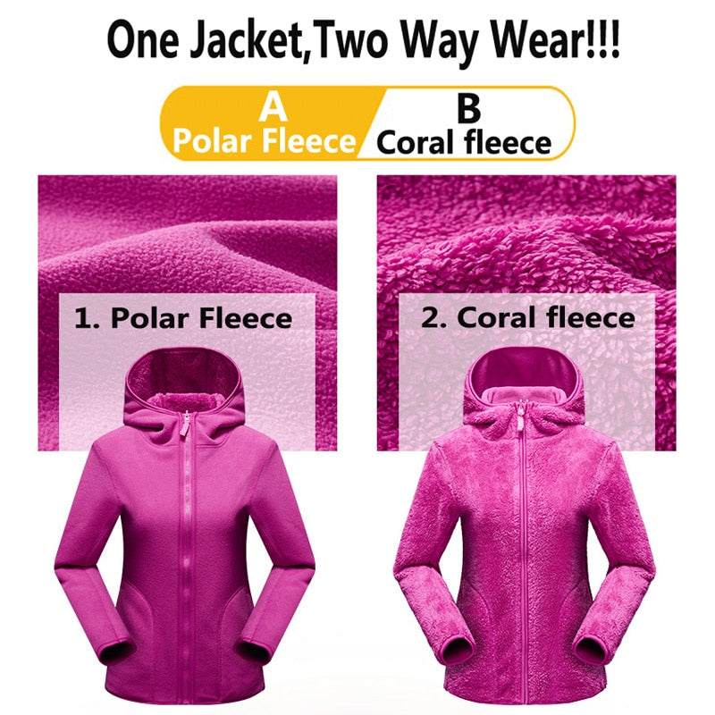 Unisex Reversible Hoodie Women Pullover Sweatshirts Winter Warm Polar/Coral Coats