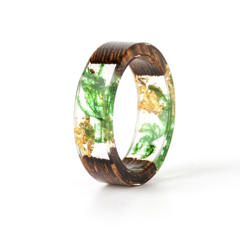 Wood Resin Ring Transparent Epoxy Resin Ring Fashion Handmade Dried Flower