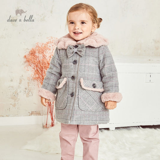 winter baby girls fashion removable bow plaid padded coat