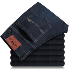 Spring Autumn Men's Smart Elastic Jeans Business Fashion Straight