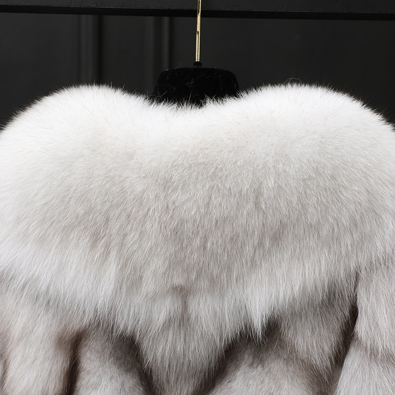 Winter Cloak Warm  Women Cardigan big real Fox Fur Collar Cape Fashion Solid