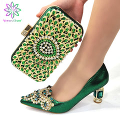 Design Nigerian Lady Party Matching Shoes and Bag Set in Blue Color African Women