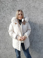 Cotton Padded Fur Parka Big Fur Collar Down Winter Jacket Women