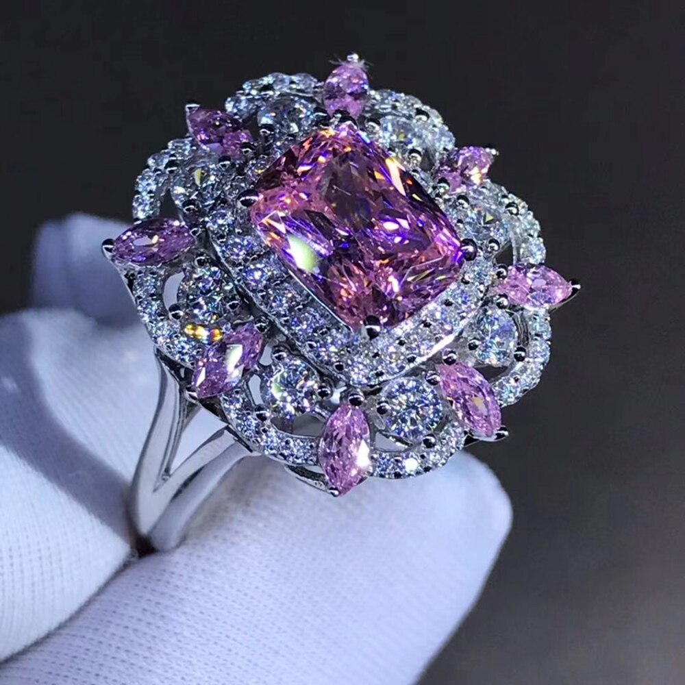 Luxury 100% 925 Sterling Silver 3EX 2CT VVS Pink Created Moissanite