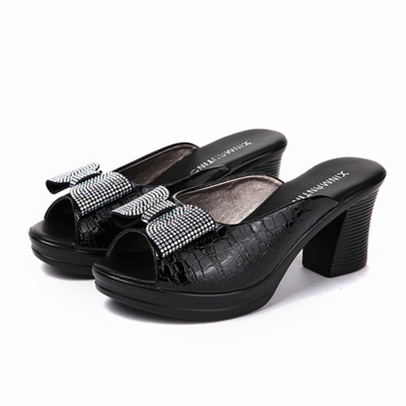 women sandals Women slippers genuine leather rhinestone thick