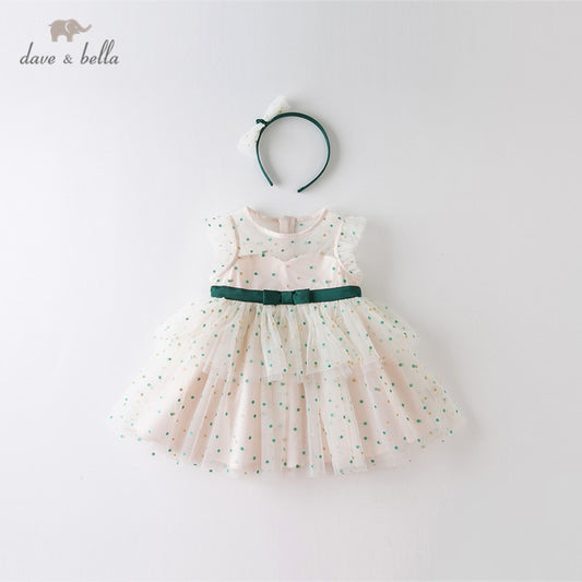 dave bella summer baby girl fashion bow dots print dress with a headwear