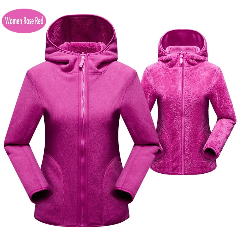 Unisex Reversible Hoodie Women Pullover Sweatshirts Winter Warm Polar/Coral Coats