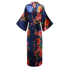 Women Exquisite Print Flower Kimono Gown Wedding Robe Elegant Ankle-length