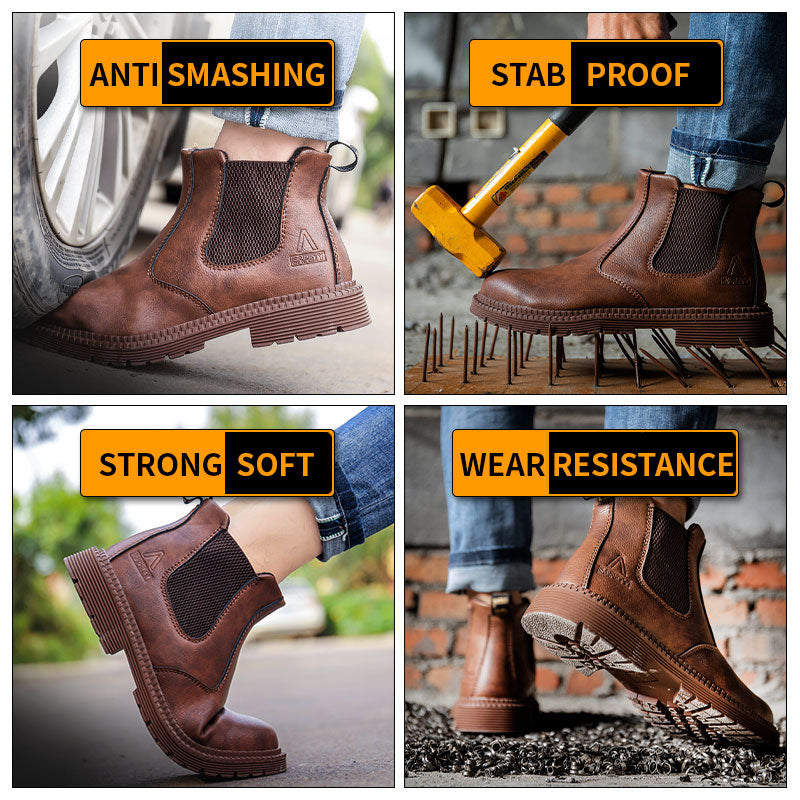 Waterproof Safety Work Shoes For Men Chelsea Steelhead Leather Boots Male