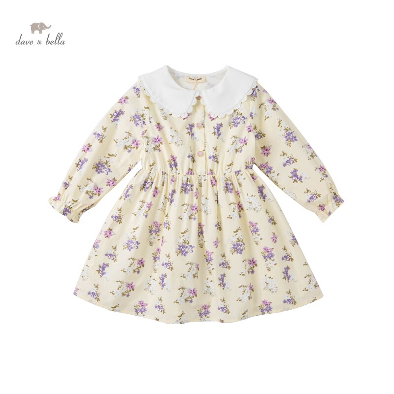 dave bella spring girl fashion 5Y-13Y floral print classical  dress children sweet dress