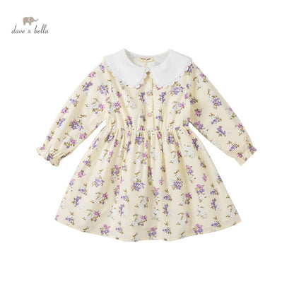 dave bella spring girl fashion 5Y-13Y floral print classical  dress children sweet dress