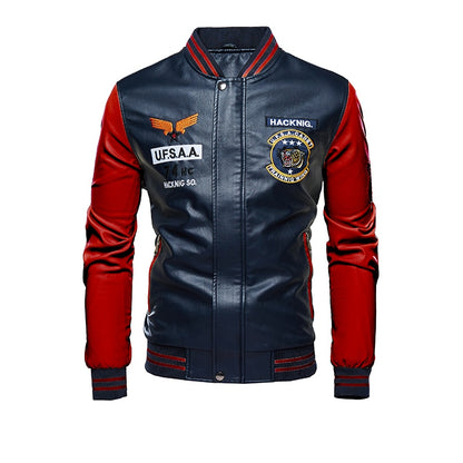 Men Leather Jacket Brand Embroidery Baseball PU Jackets Male Casual