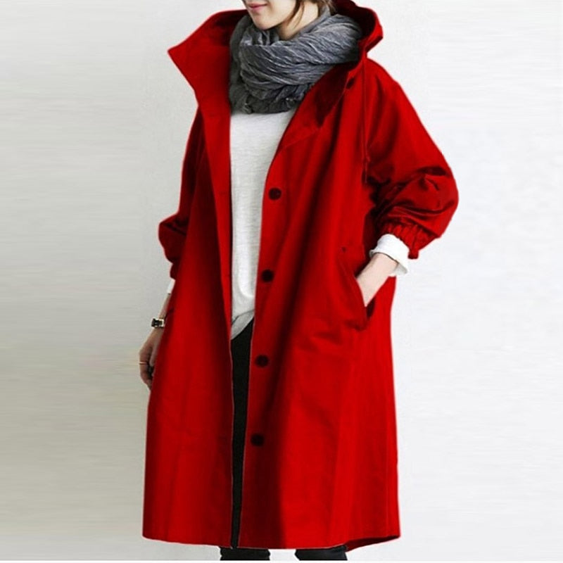 Fashion Womens Trench Coats Hooded Long Spring Autumn Windproof