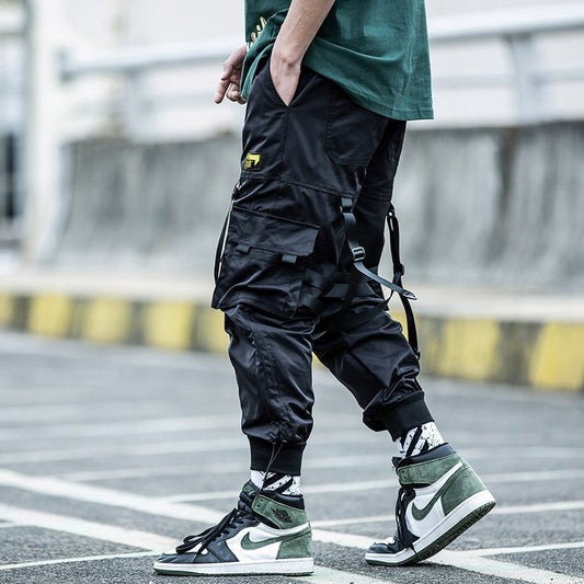 Harajuku jogger Hip hop Ribbon paratrooper Men clothes multi-pocket