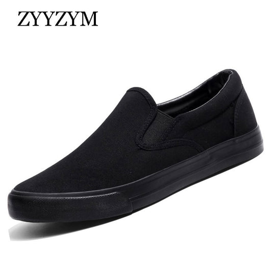 Men Casual Shoes Canvas Slip-On All Black Low Style Breathable Light Fashion