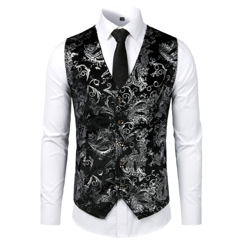 Gold Steampunk Vest Men Suit Gilet Homme Wedding Sleeveless Slim Fit