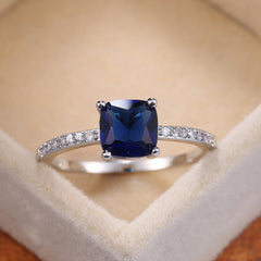 Square Blue Series Stone Women Rings Simple Minimalist Pinky