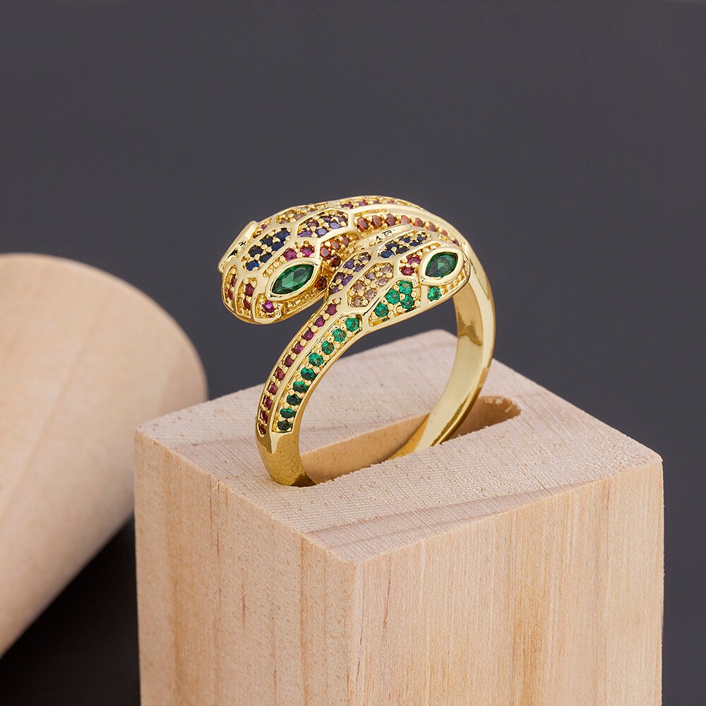 Punk Snake Rings For Women Rainbow CZ Stones Party Opening