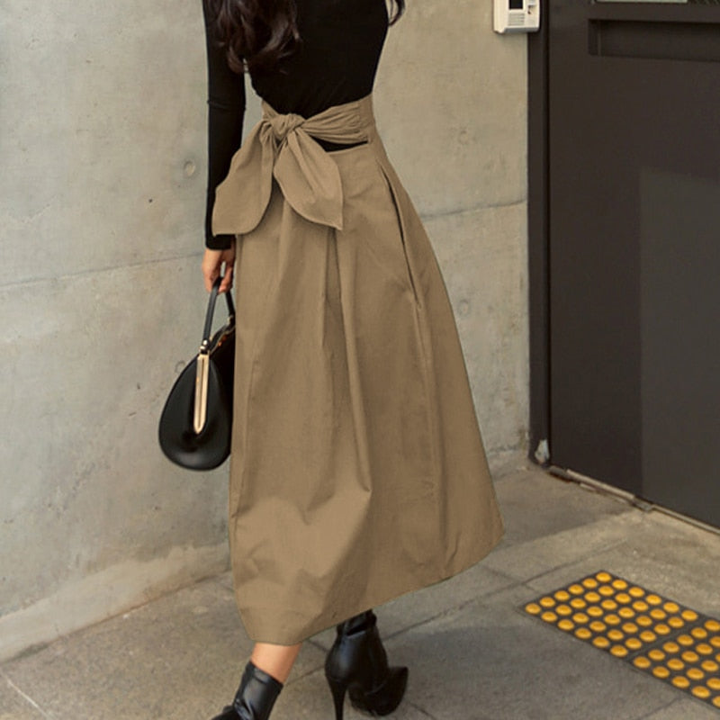 Skirts Womens Korean Fashion Solid Color Big Swing Ladies Skirt Long Skirt
