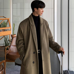 Korean Trend Men Loose Casual Single-breasted Overcoat Autumn