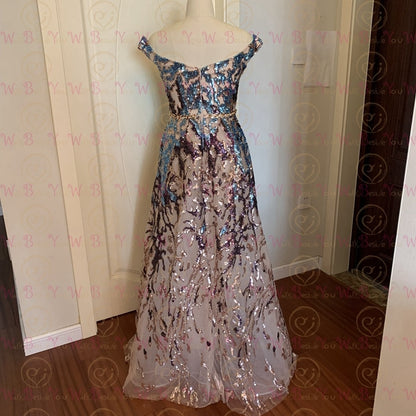 Sexy Prom Dress Colorful Sequin Off Shoulder Sweetheart Long Party