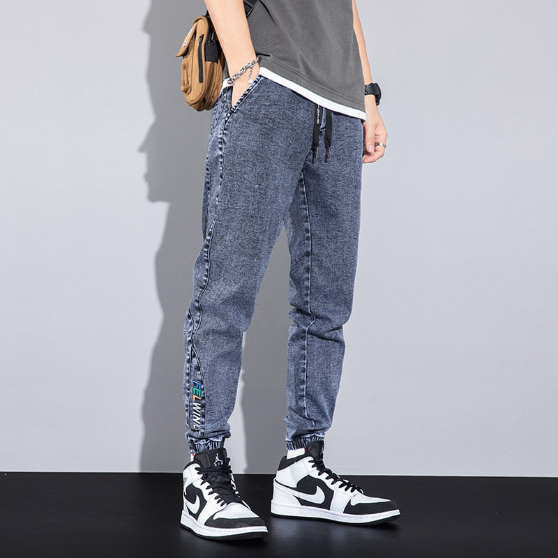 Spring Summer Blue Cargo Jeans Men Streetwear Denim Jogger Pants Baggy