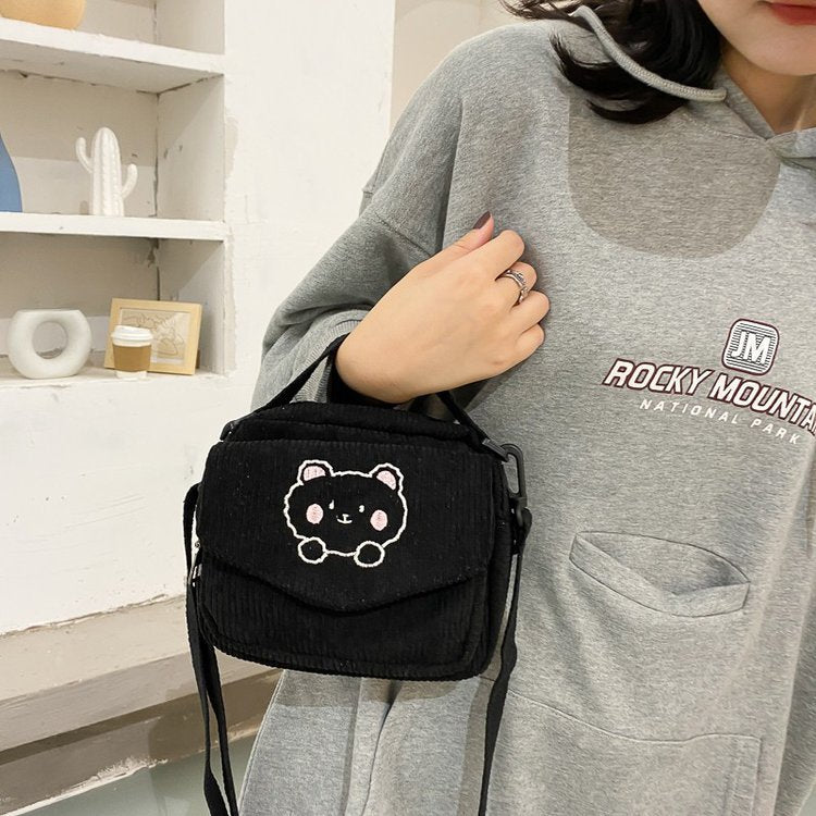 Women Canvas Zipper Bag Preppy Style Student Tote Shoulder Messenger Bag
