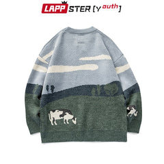 Youth Men Cows Vintage Winter Sweaters Pullover Mens O-Neck