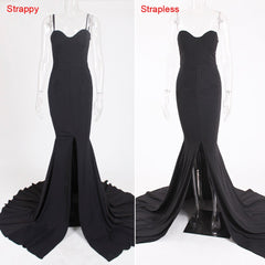 Sexy Strapless Long Black Maxi Dress Front Slit Bare Shoulder