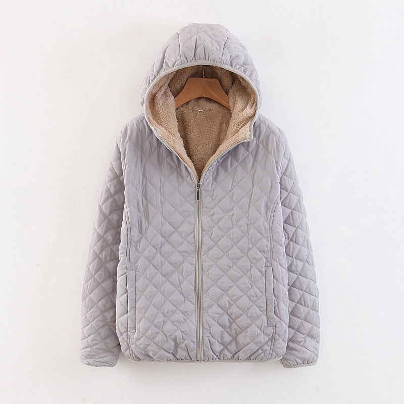 Women Autumn Winter Parkas Coat Jackets Female Lamb Hooded Plaid